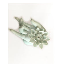 Load image into Gallery viewer, Kwan Yin Hand with Flower Incense Burner in Celadon Aqua