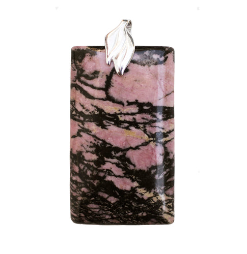 Rhodonite Pendant with Silver Leaf Bail
