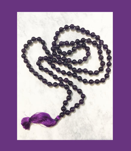 Brazilian Amethyst Mala 8mm Prayer Beads Hand-Knotted