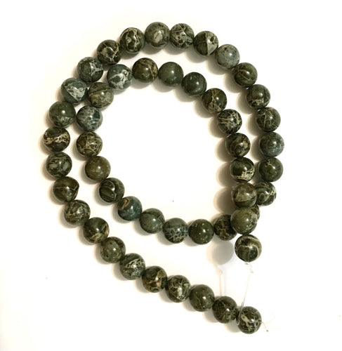 Green Rhyolite Beads Round 8mm Beads also known as Wonderstone or Leopardskin Jasper