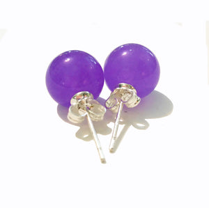 Lavender Jade Stud Earrings 10mm Round Sterling Silver Stud Earrings