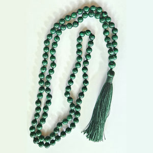 Malachite Mala with Forest Green Silk Tassel and 8.2mm beads