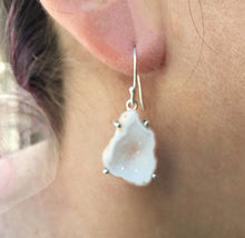 Load image into Gallery viewer, Glittery Druzy Milky Quartz Geode Earrings