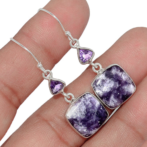 Purple Lepidolite Earrings with Amethyst Gemstones