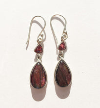Load image into Gallery viewer, Red Labradorite Earrings with Faceted Garnet Accents - Pear Shape Stones