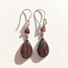 Load image into Gallery viewer, Red Labradorite Earrings with Faceted Garnet Accents - Pear Shape Stones