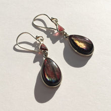 Load image into Gallery viewer, Red Labradorite Earrings with Faceted Garnet Accents - Pear Shape Stones