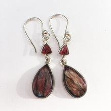 Load image into Gallery viewer, Red Labradorite Earrings with Faceted Garnet Accents - Pear Shape Stones