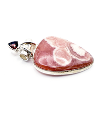 Load image into Gallery viewer, Rhodochrosite Pendant with Garnet in Sterling Silver with a Tube Bail