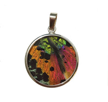 Load image into Gallery viewer, Sunset Moth Butterfly Wing Pendant medium round