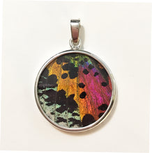 Load image into Gallery viewer, Sunset Moth Butterfly Wing Pendant medium round