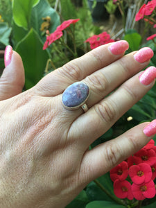 Purple Lepidolite Ring with Pink Tourmaline Size 10 Ring