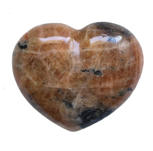 Orange Calcite with Black Tourmaline Puffy Crystal Heart Medium-Size in Burnt Orange