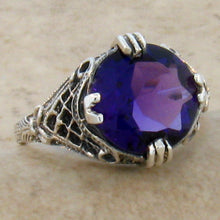 Load image into Gallery viewer, Amethyst Ring Retro Design Sterling Silver Filigree Setting - Size 6.25 Ring