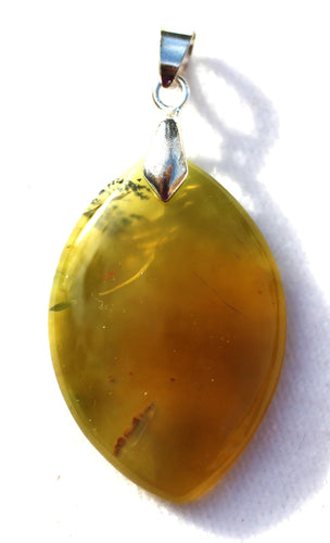 African Green Opal Pendant in wide marquise shape