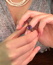 Load image into Gallery viewer, Amethyst Ring Retro Design Sterling Silver Filigree Setting - Size 6.25 Ring