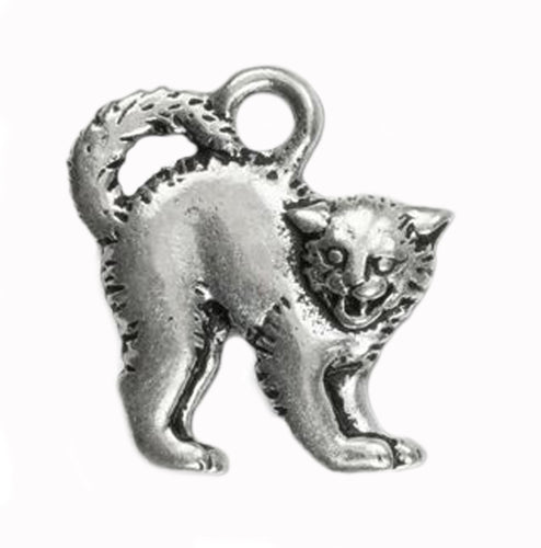 Halloween Cat Charm of Antique Silver Plated Pewter by TierraCast