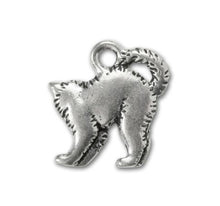 Load image into Gallery viewer, Halloween Cat Charm of Antique Silver Plated Pewter by TierraCast