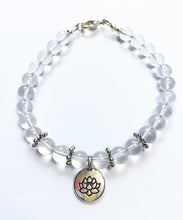 Load image into Gallery viewer, April Birthstone Clear Quartz Bracelet with a sterling silver lotus