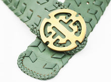 Load image into Gallery viewer, Balinese Leather Belt Basil Green in M/L  Chinese symbol buckle