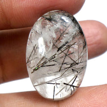 Load image into Gallery viewer, Black Tourmalated Quartz Cabochon 18 by 27mm aka Tourmalinated Quartz