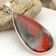 Load image into Gallery viewer, Bloodstone pendant in tear drop shape in Sterling Silver
