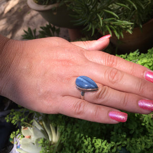 Blue Owyhee Opal Ring size 6.5 in Teardrop Shape