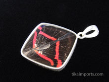 Load image into Gallery viewer, Butterfly Wing Pendant Blue Flash in sterling silver diamond shape