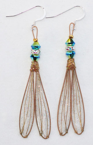 Fairy Wing Earrings with Blue-Green Swarovski Crystals