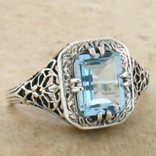 Load image into Gallery viewer, Blue Topaz Ring size 9 Victorian reproduction