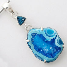 Load image into Gallery viewer, Botswana Agate Druzy Geode Pendant slice with a Blue Topaz
