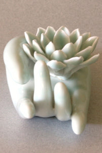 Incense Burner Buddha Hand with Lotus in Celadon Glaze