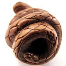 Load image into Gallery viewer, Coiled Snake Ojime Bead hand Carved Boxwood Ojime Bead