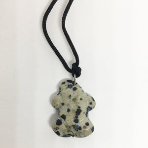 Dalmatian Stone Frog Pendant aka Dalmatian Jasper Frog Amulet on Black Cord aka Frog Fetish in large size