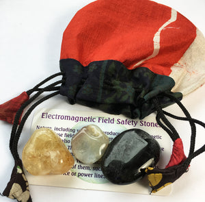 EMF Protection Crystals Bag of Black Tourmaline, Botswana Agate and Citrine