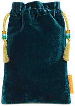 Load image into Gallery viewer, Embroidered Flower Tarot Bag made from Vietnamese Silk Velvet in Teal