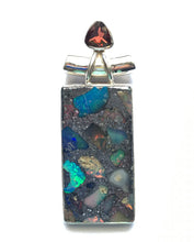 Load image into Gallery viewer, Ethiopian Opal Pendant in tile shape with Garnet Accent