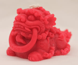 Ornate Foo Dog with Mouth Ring 1-7/8" Red Beeswax Candle