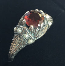 Load image into Gallery viewer, Pearls Circling Garnet Ring size 8