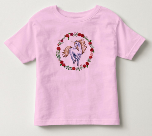 Unicorn Tee Rabbit Skins Pink Cotton Jersey Toddler Tee Size 3