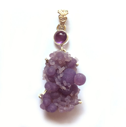 Grape Chalcedony aka Manakarra Botryoidai with Amethyst accent sterling silver pendant