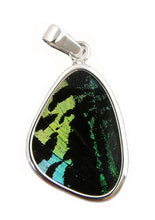 Load image into Gallery viewer, Butterfly Wing Pendant Green Banded Urania Leilus Small Wing Shape