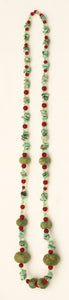 Green Calcite, Turquoise, Clear Quartz and Red Glass Beaded Necklace