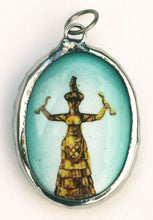 Load image into Gallery viewer, Minoan Snake Goddess Pendant Golden Orange for Wisdom, Fertility, and Protection of the Feminine