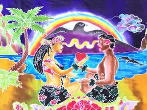 Hawaiian Lovers Balinese Rayon Batik Banner in shield shape