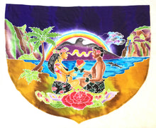 Load image into Gallery viewer, Hawaiian Lovers Balinese Rayon Batik Banner in shield shape