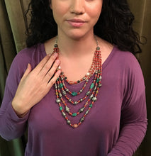 Load image into Gallery viewer, Himalayan Treasures Necklace of Tibetan Turquoise, Coral, Carnelian, Jade and Sterling Silver
