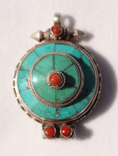 Load image into Gallery viewer, Turquoise Pendant Locket with Red Coral