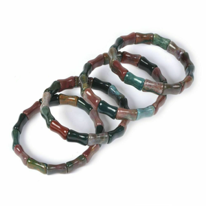 Red and Green Moss Agate Bamboo Bead Bracelet