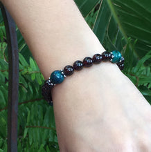 Load image into Gallery viewer, January Birthstone Garnet and Chrysocolla Bracelet with Silver Spacers